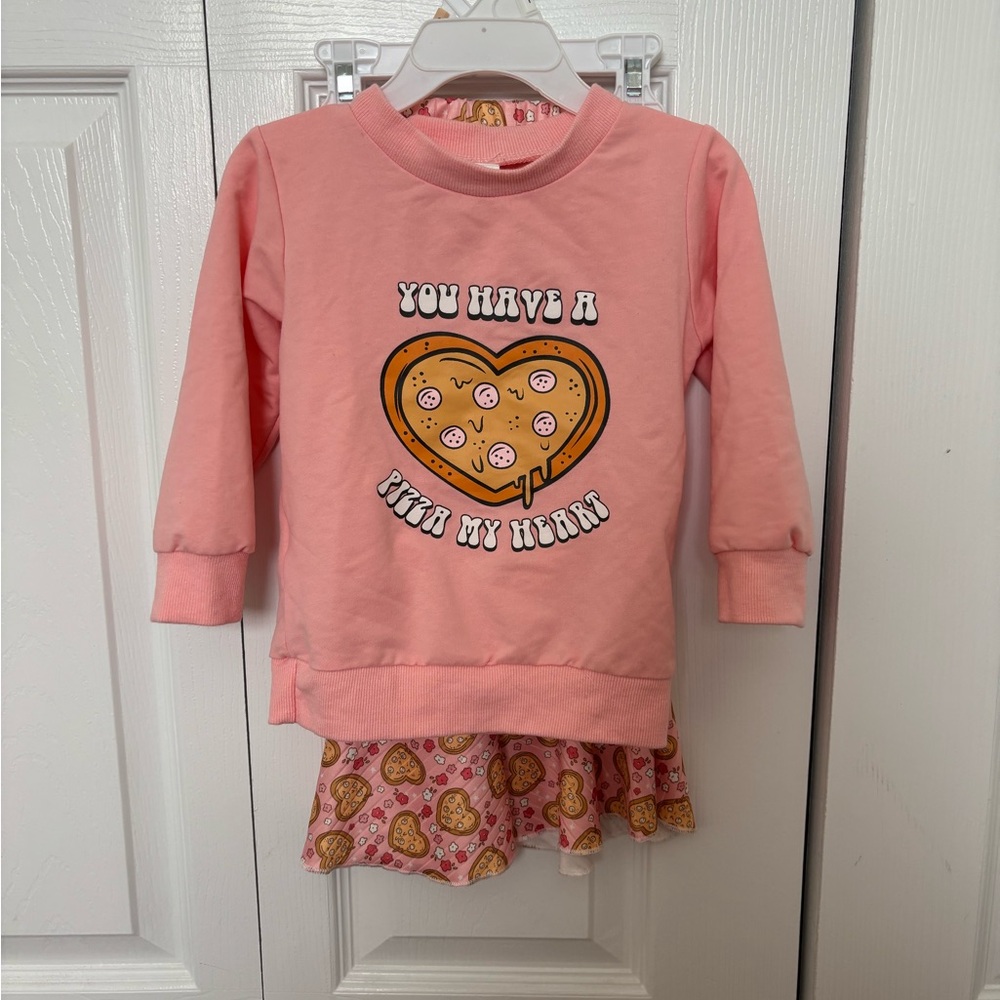 Pink Heart Graphic Sweatshirt and Pant Set
